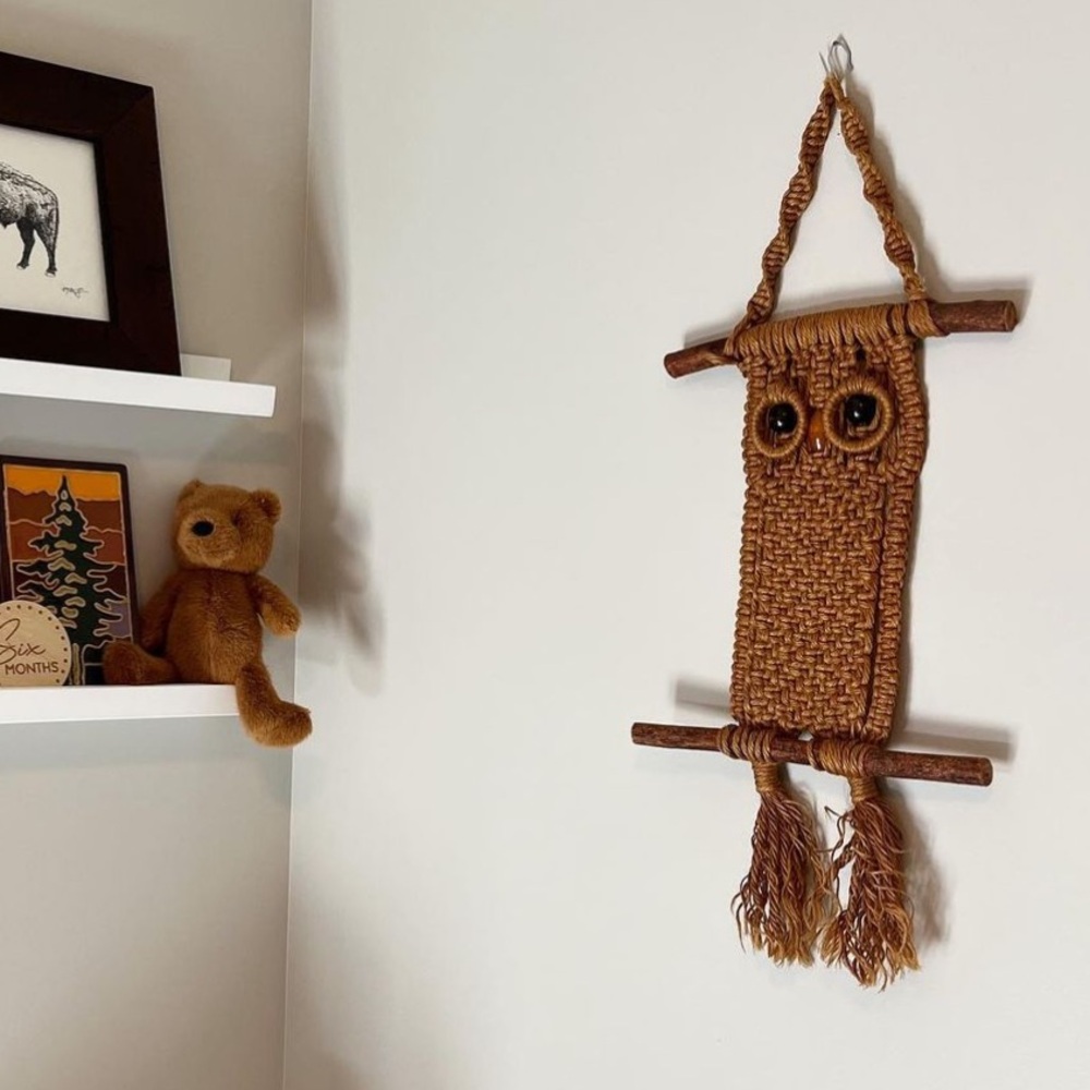 Vintage crochet owl wall hanging